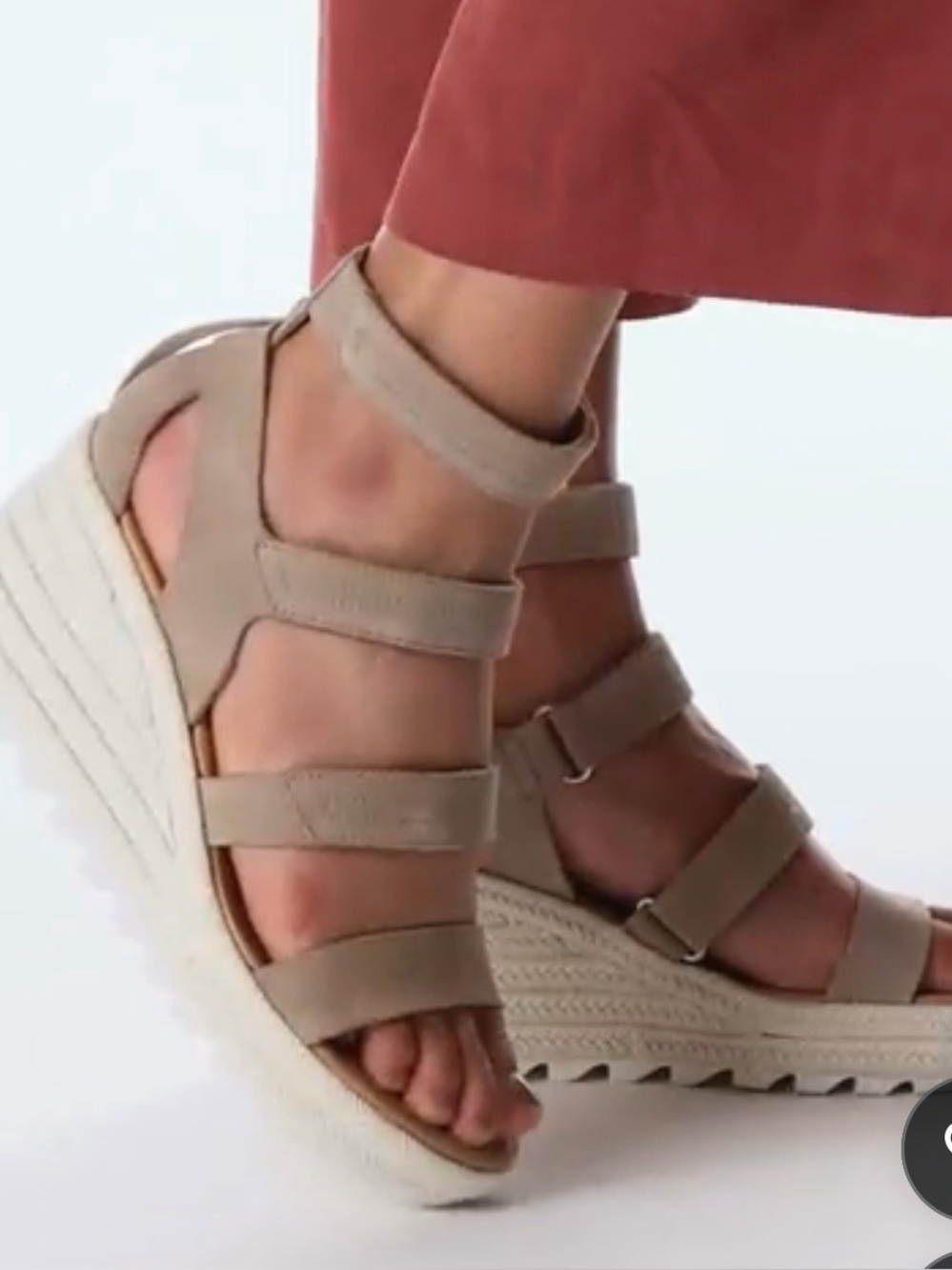 Sorel Cameron Wedge Sandals Size 6.5 Taupe Suede Platform Strappy